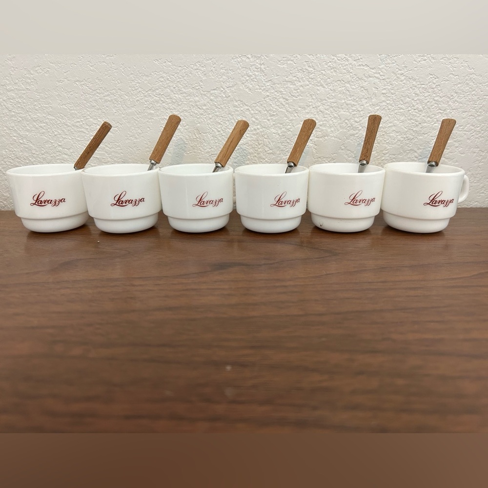 Lavazza White Coffee Mugs with Wooden Spoons